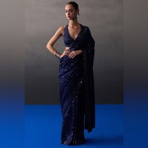 angad singh midnight blue saree